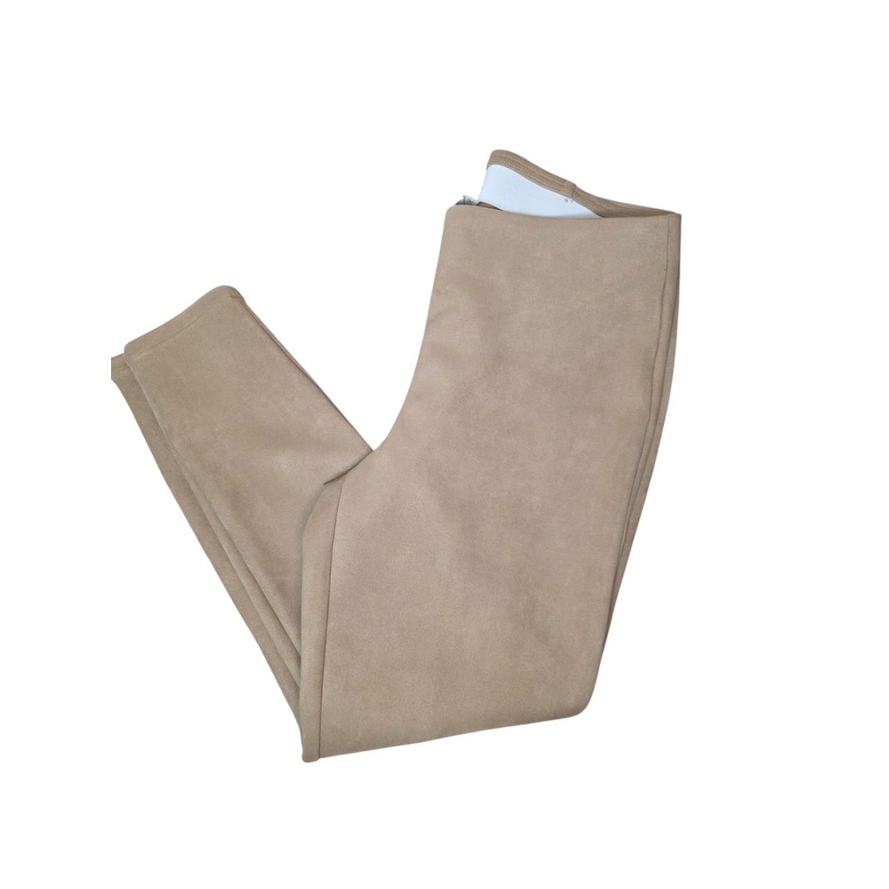 Chico's Faux Suede Pull On Pants Beige Tan Slim Straight Leg Women 2R